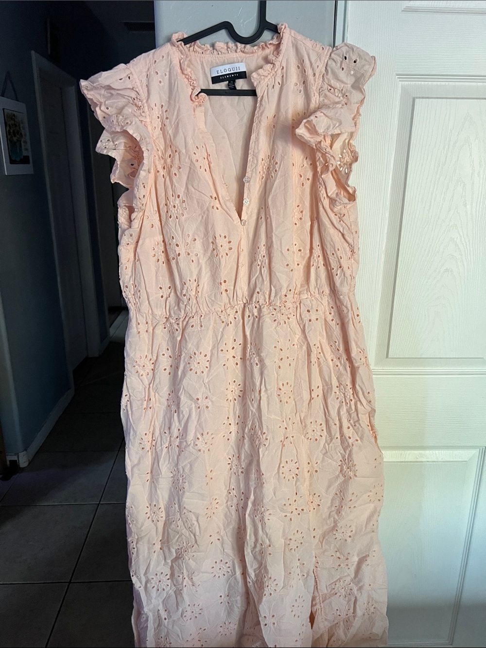 Eloquii Peach Eyelet Ruffle-Sleeve Midi Dress